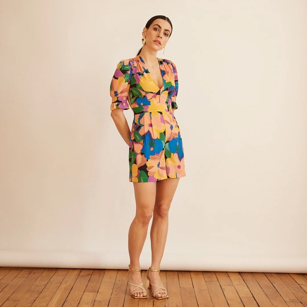 Jane Wood Paris Romper Women's Size 36 (MD) Multicolor Floral Retro Y2K